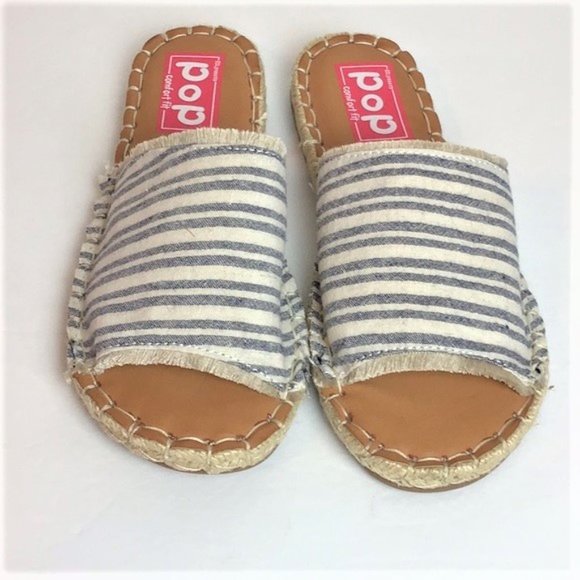 Navy and White Linen Slides Sz 6 1/2 - Picture 2 of 7